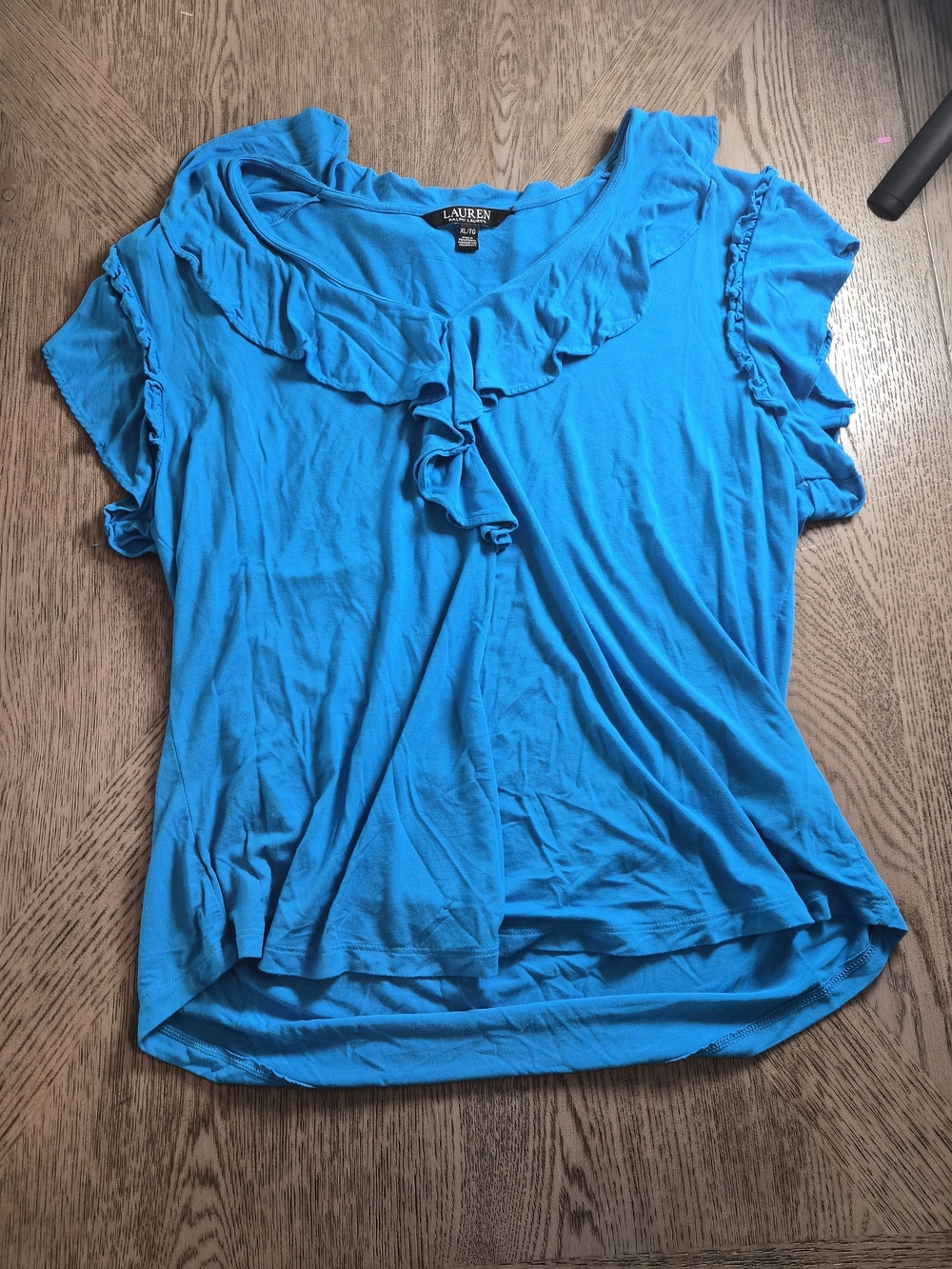 Ralph Lauren Turquoise Ruffle Short-Sleeve Blouse